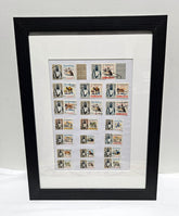 Framed collection of Fujairah vintage stamps with black frame