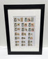 Framed collection of Fujairah vintage stamps with black frame