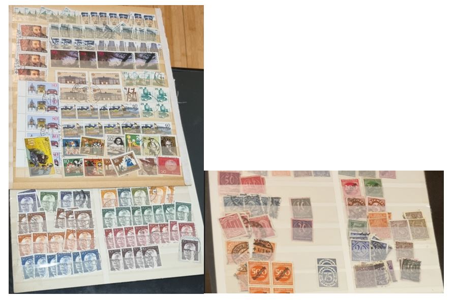 A selection of vintage German stamps from various regions and periods, displayed in a row.
