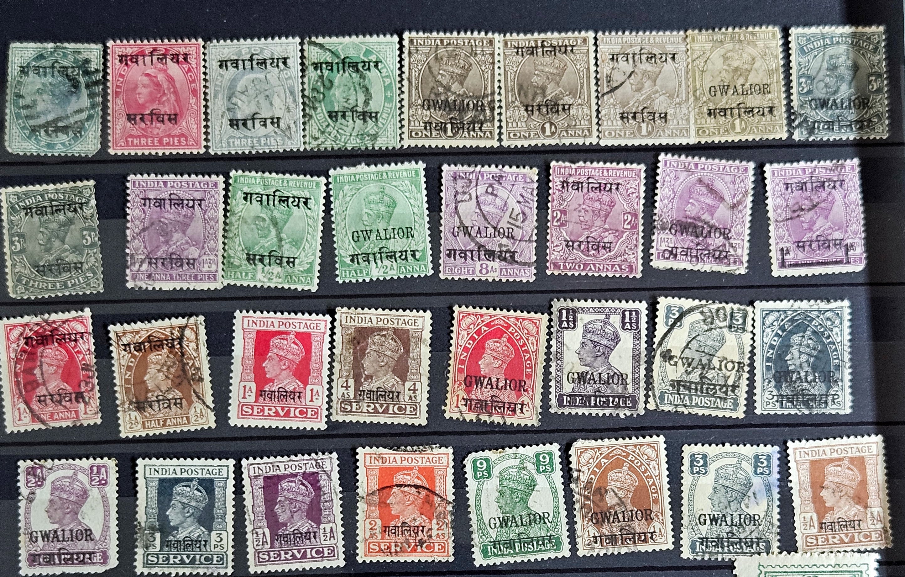 Vintage Gwalior stamps
