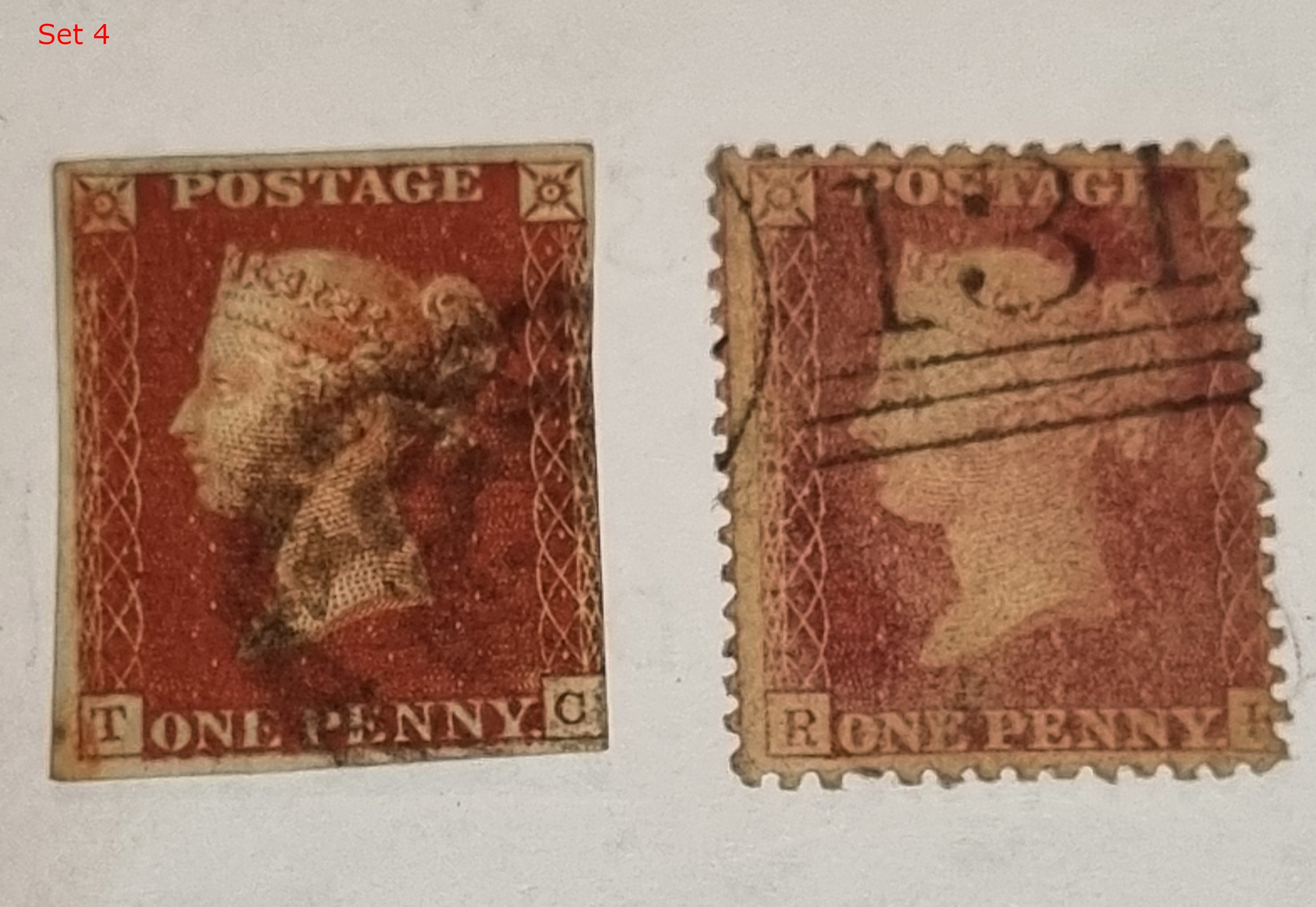 Original Penny Red and 2 Penny Blue GB postage stamps