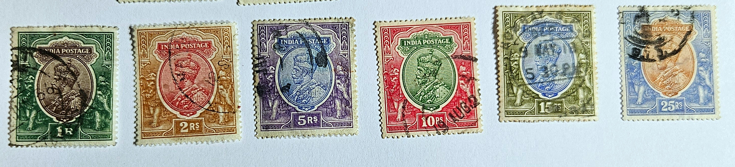 original British Raj era postage stamps featuring King George V