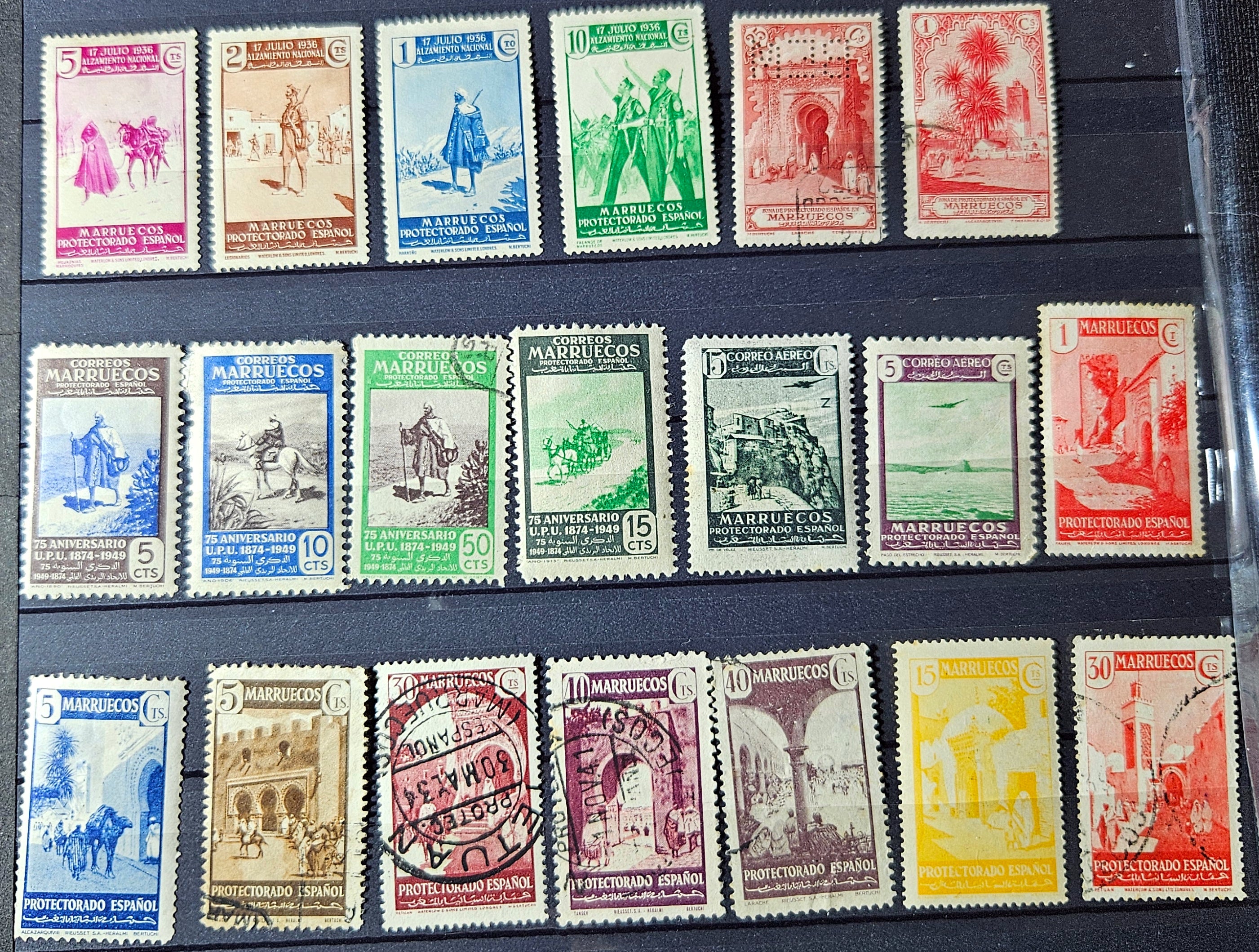Collection of vintage stamps on a display album