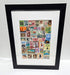 Framed collage of various Arab postage stamps with a black frame.