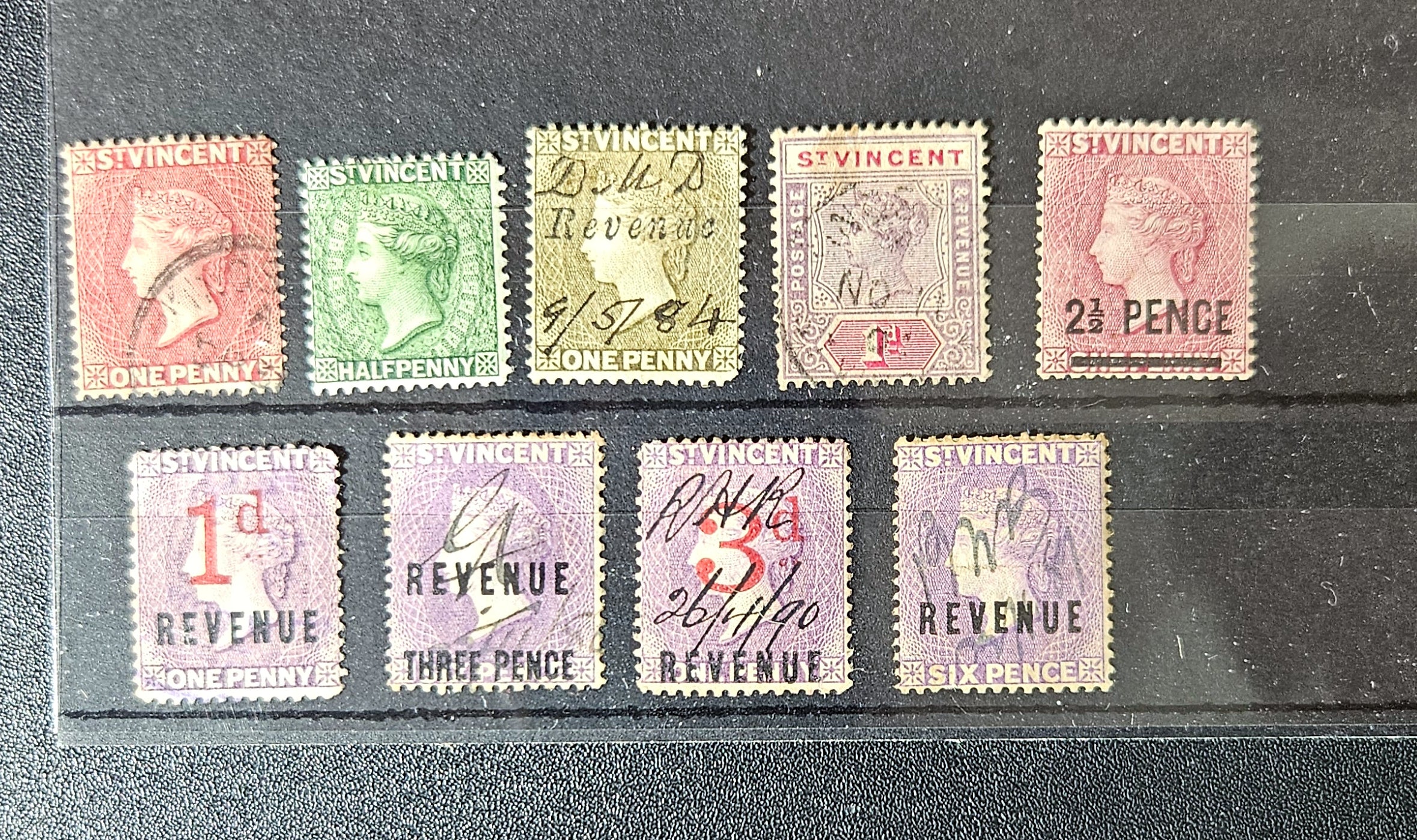 Collection of vintage Queen Victoria stamps from St vincent islands
