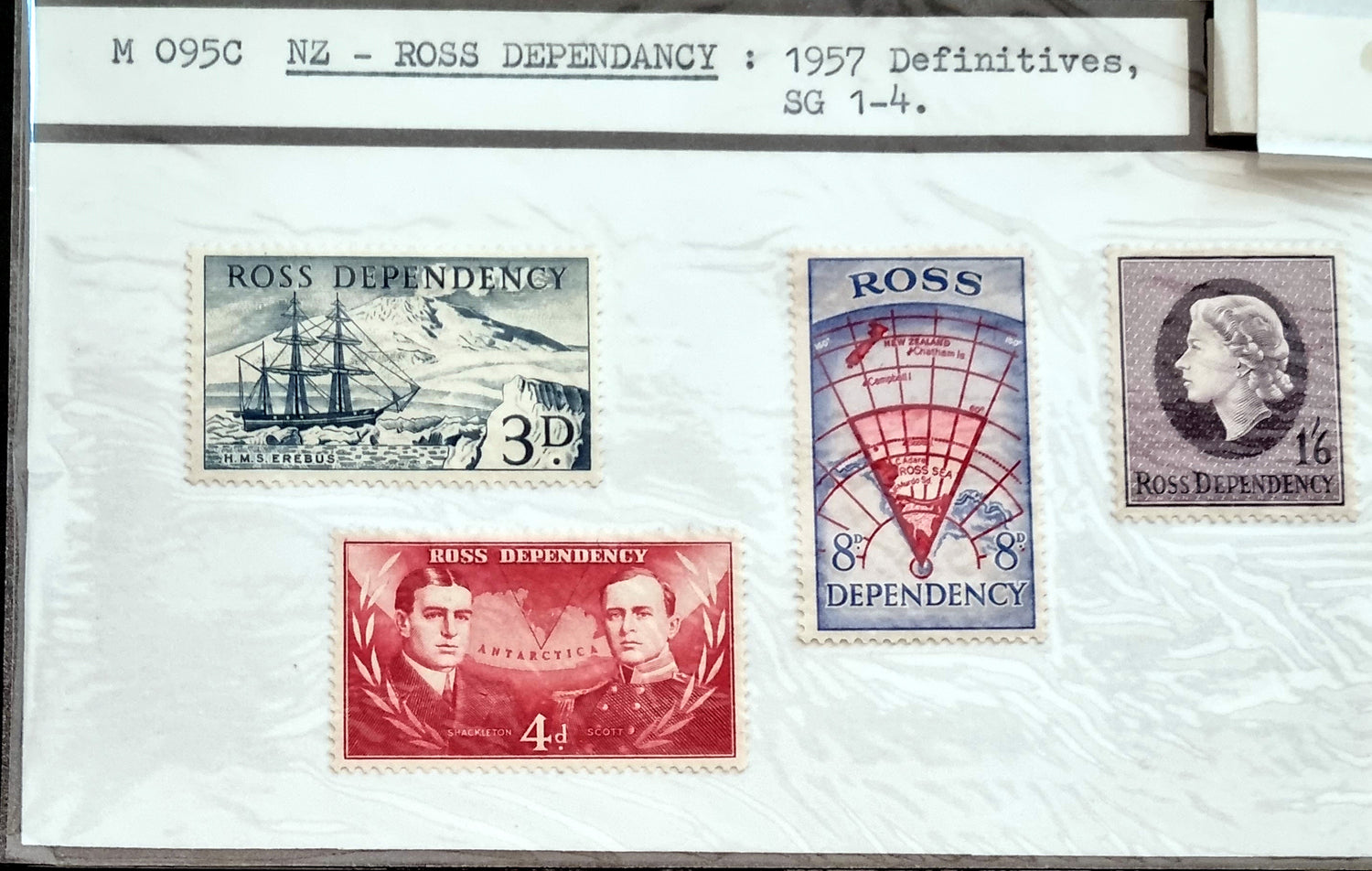 Collection of Ross Dependency stamps in an album