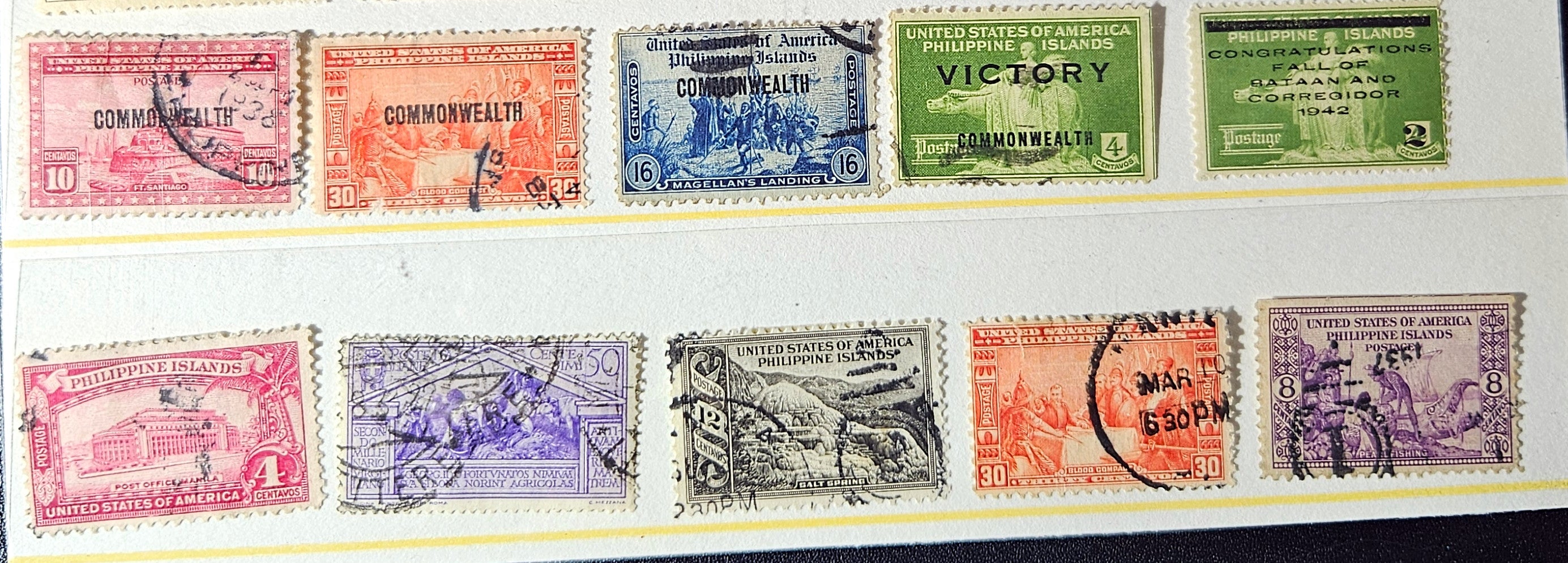Collection of vintage stamps on a display sheet