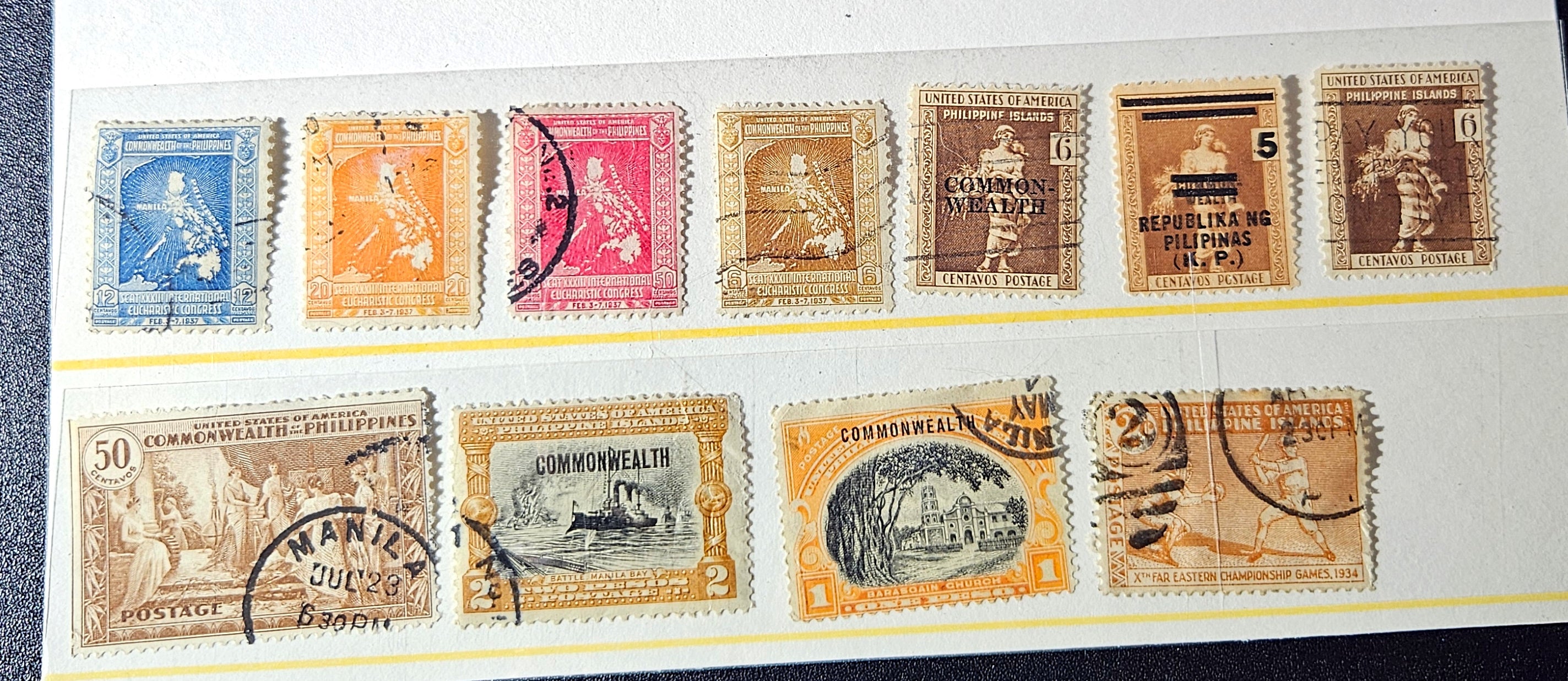 Collection of vintage postage stamps on a white background