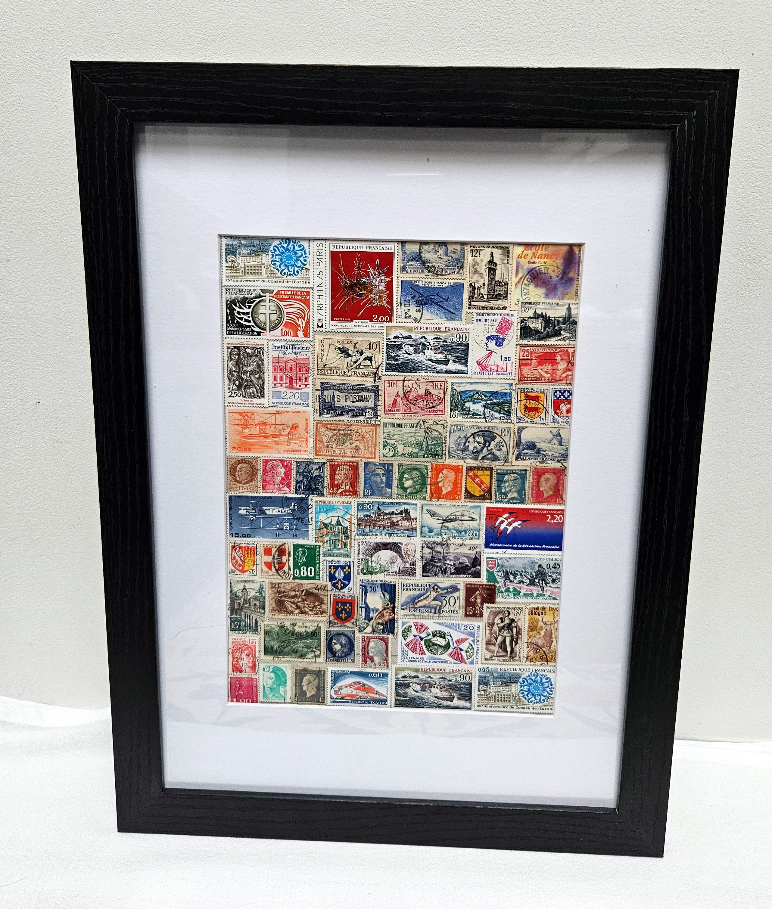 France Themed Vintage Stamp Collection in a photo frame