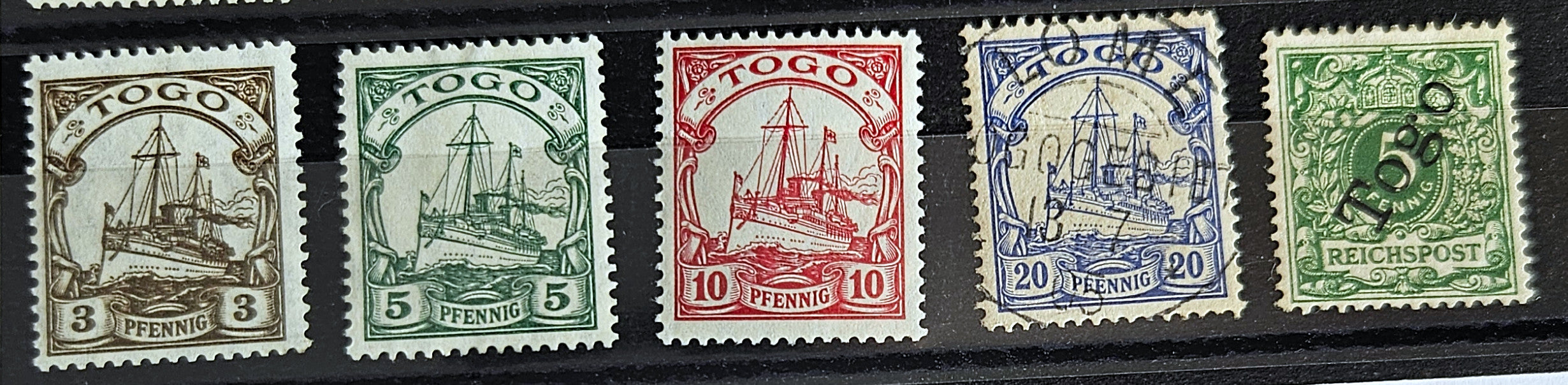 German colonial history with our collection of vintage stamps covering various colonies.