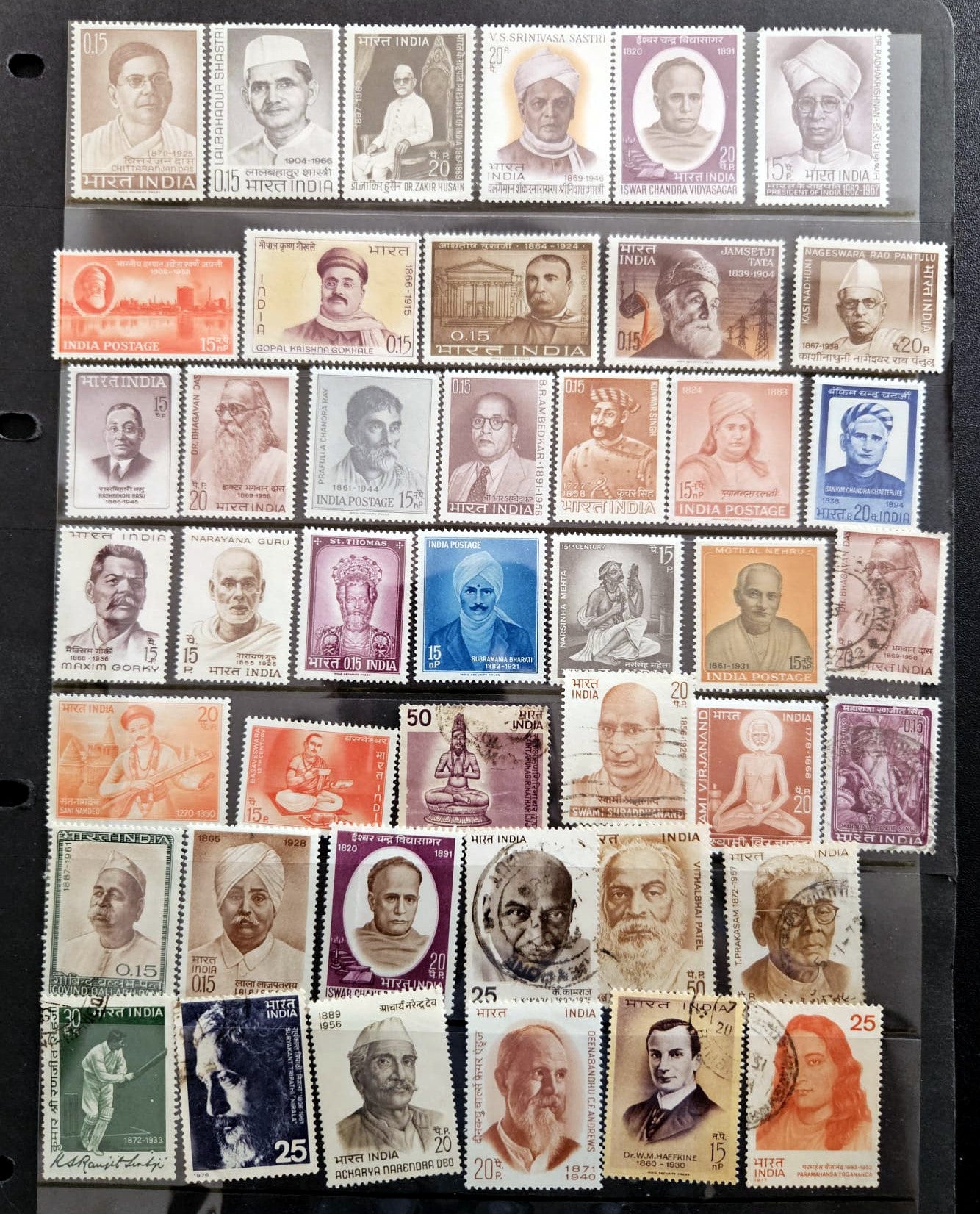 Genuine vintage postage stamps of famous people of India.