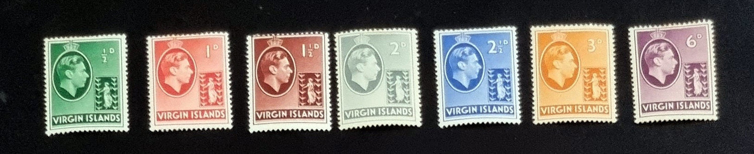 A collection of vintage postage stamps from the British Virgin Islands, featuring various designs and Queen Elizabeth II.