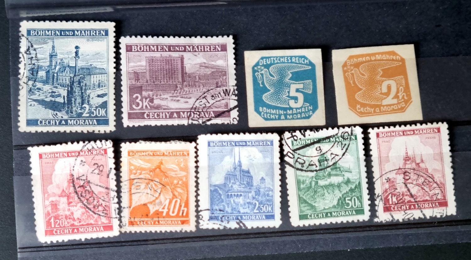 A selection of vintage German stamps from various regions and periods, displayed in a row.