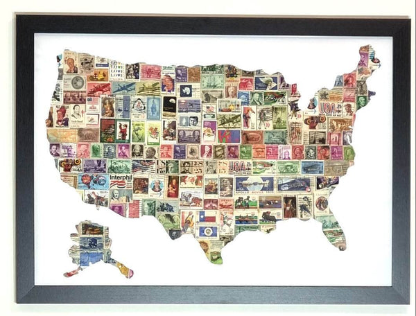 Vintage USA stamp collage art frame