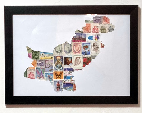Pakistan postage stamp collage art frame