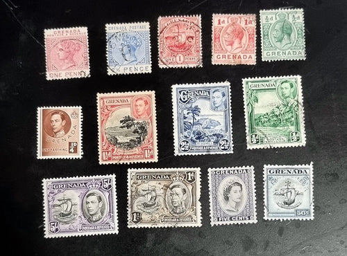 Vintage Grenada stamps QV to QEII