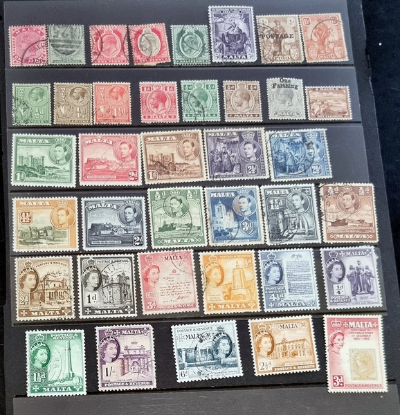 Vintage Malta Stamps Queen Victoria + KGVI