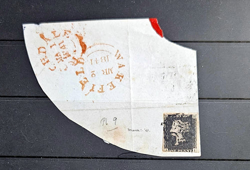 GB 1841 Penny Black Original Stamp on paper