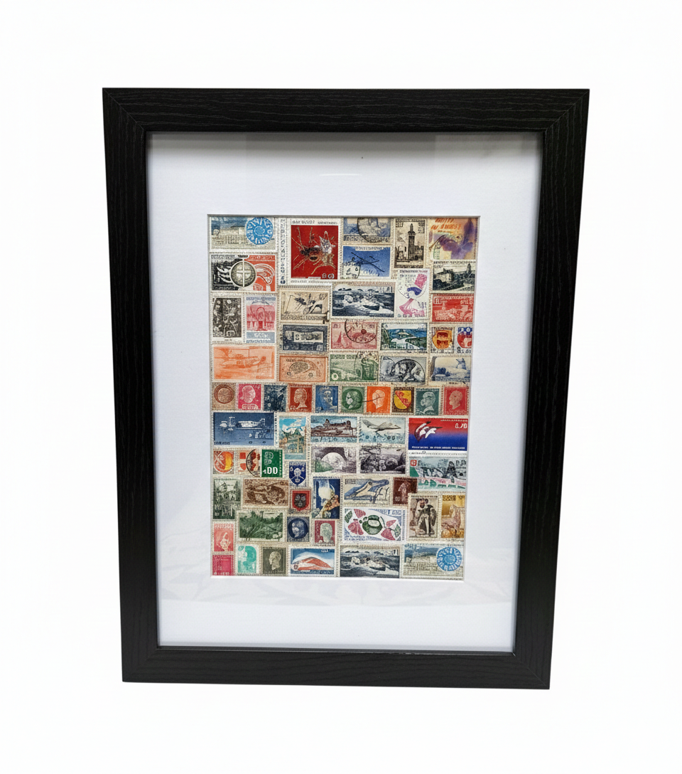 France Themed Vintage Stamp Collection in a photo frame