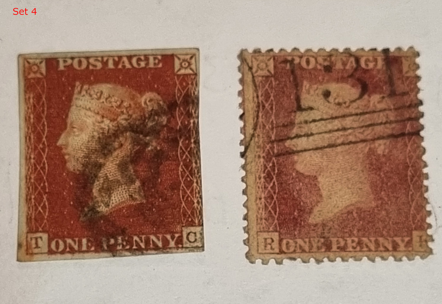 Original Penny Red and 2 Penny Blue GB postage stamps