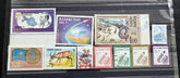 Collection of Kazakhstan stamps in a display case