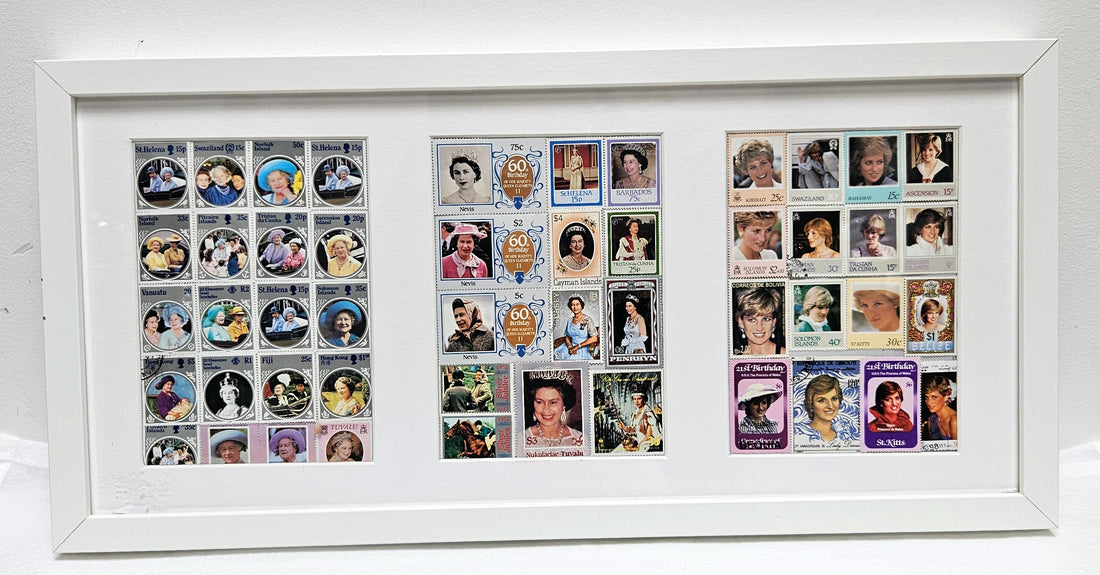 Royal Themed Vintage Stamp Collection in photo frame