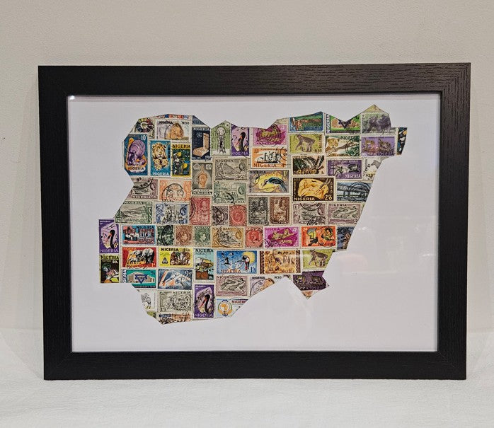 Unique art frame of nigeria stamps