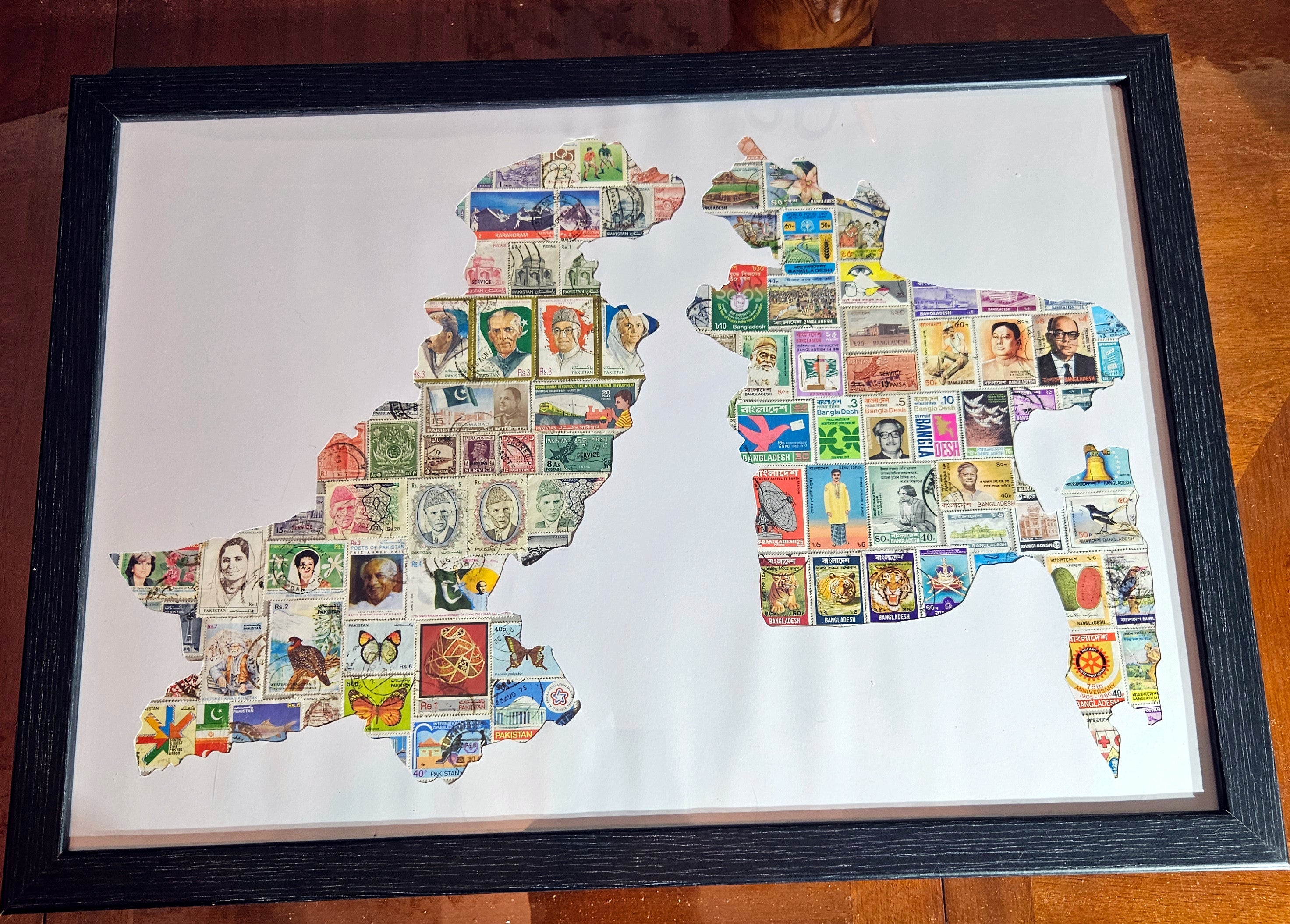 Bangladesh Pakistan Vintage Stamp Collection in photo frame