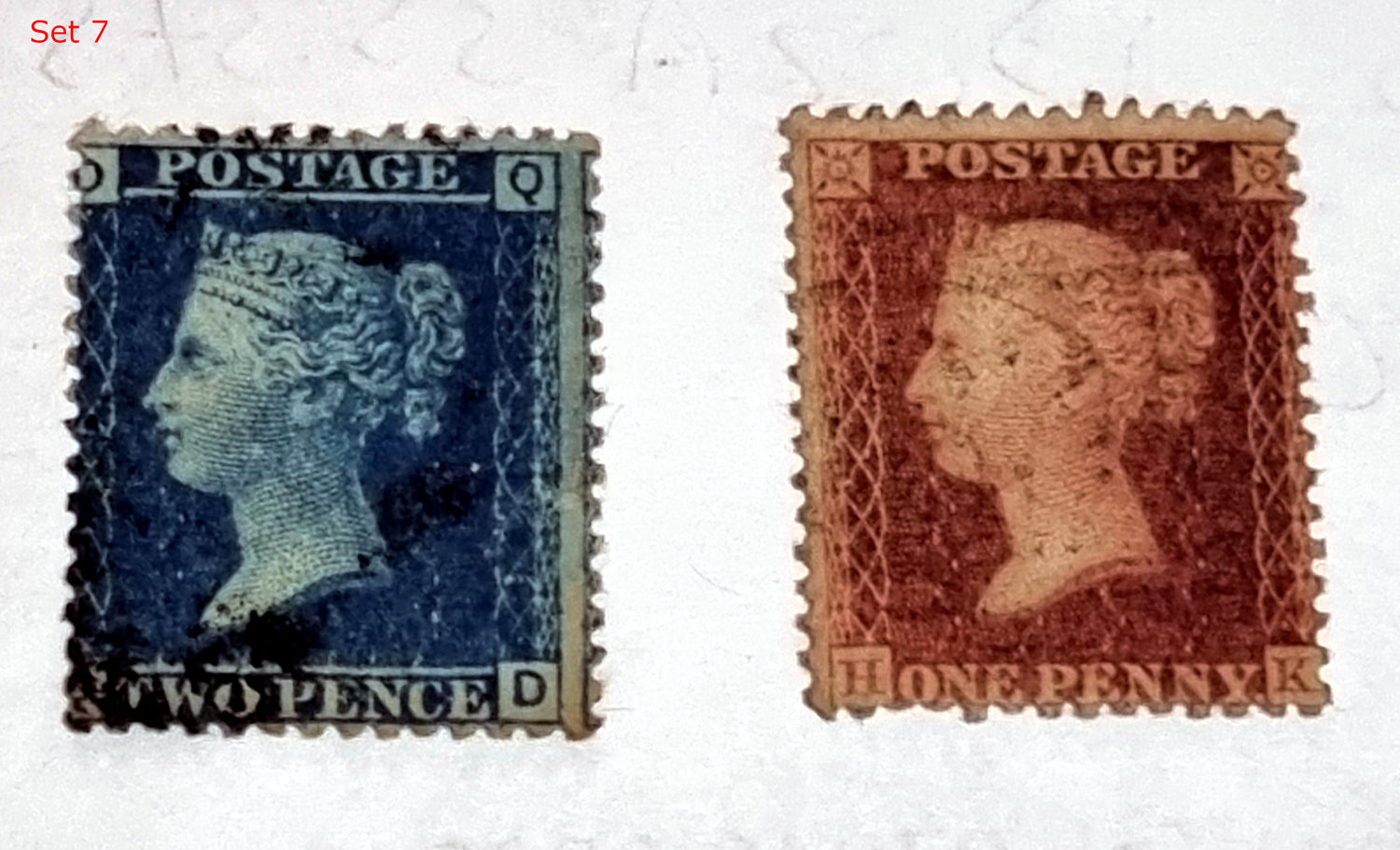 Original Penny Red and 2 Penny Blue GB postage stamps