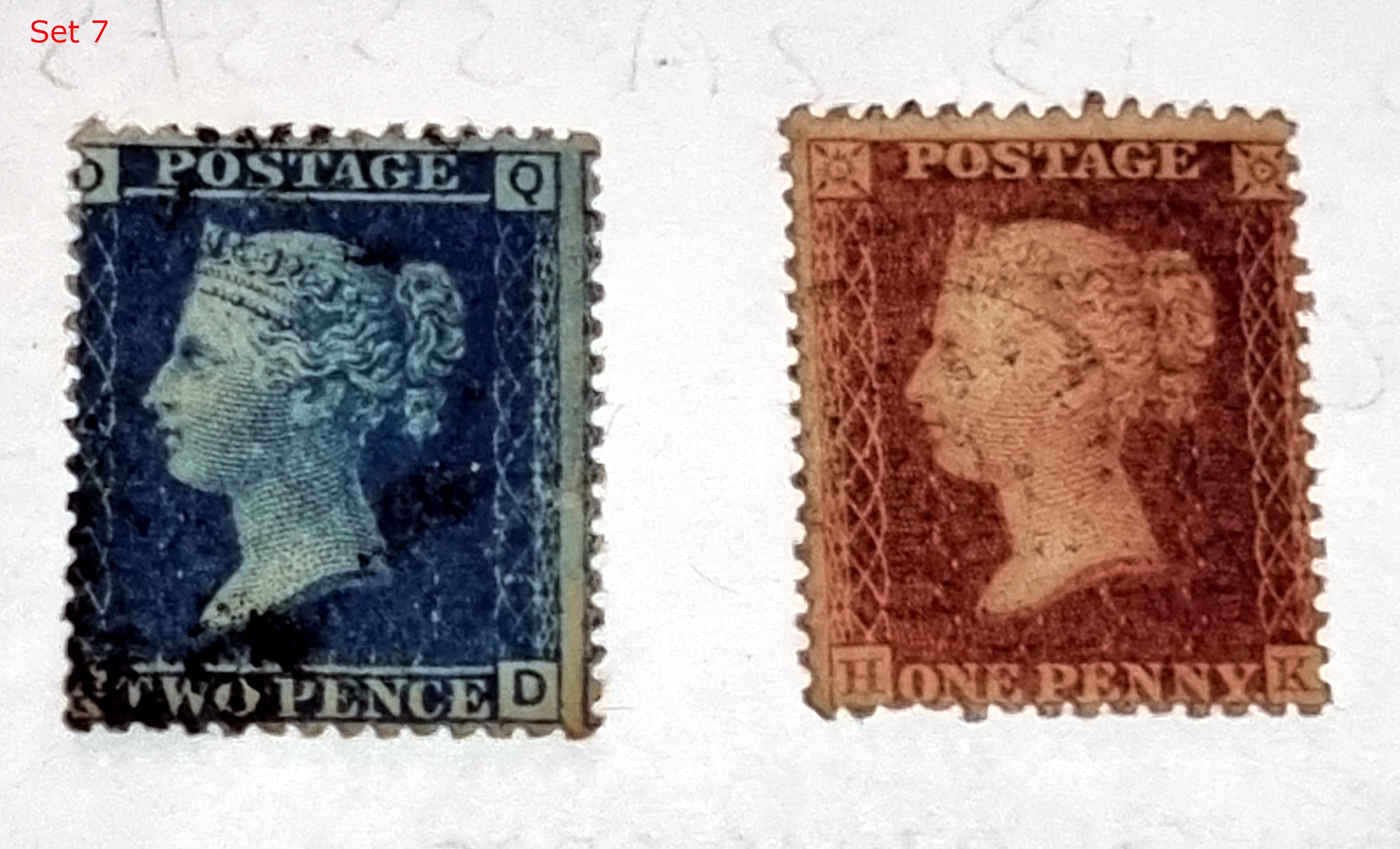 Original Penny Red and 2 Penny Blue GB postage stamps
