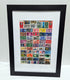 Framed collection of Queen Elizabeth 1953-1966 vintage stamps on a white background