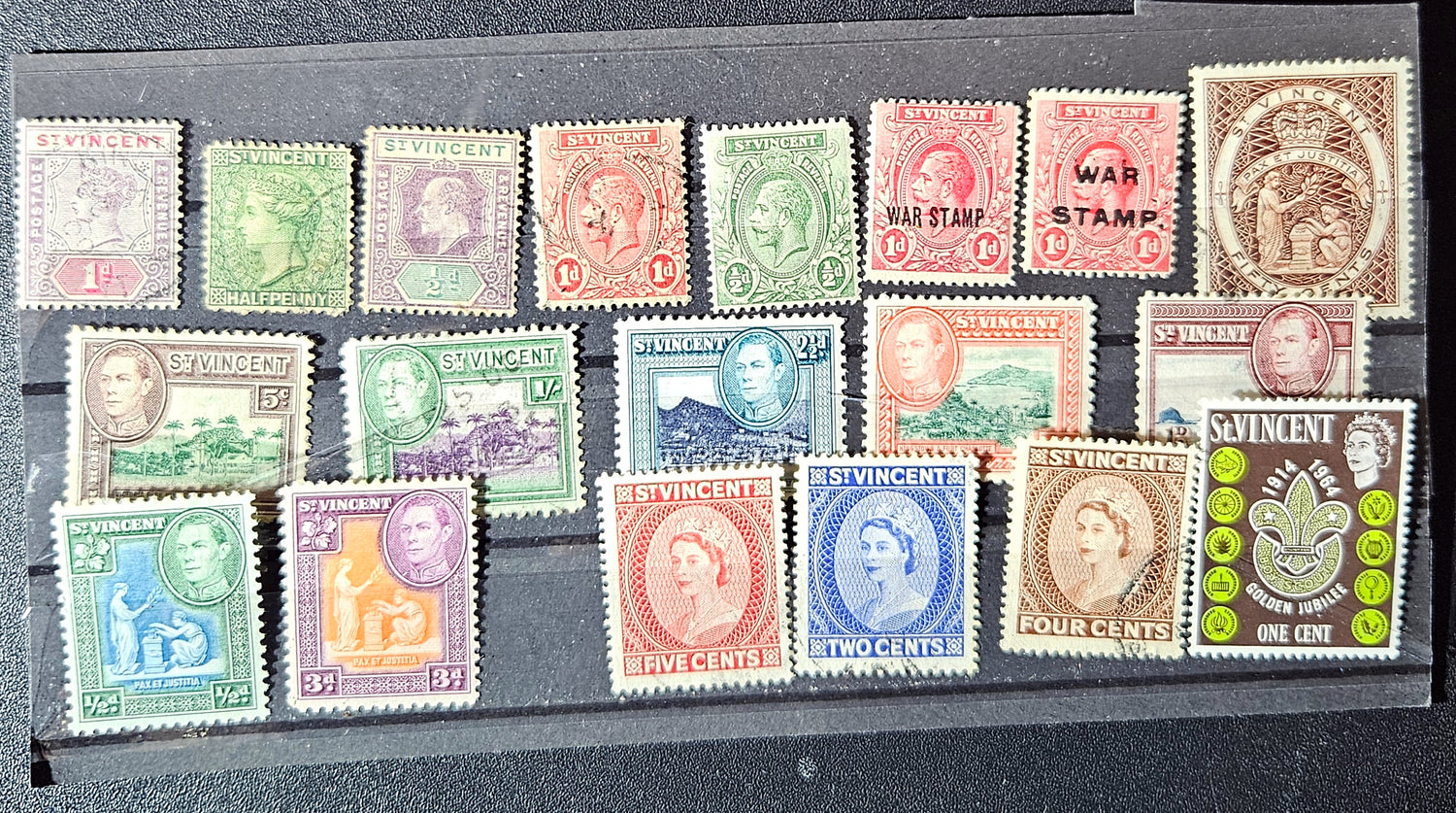 Collection of vintage Queen Victoria stamps from St vincent islands
