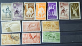 Collection of Spanish Sahara stamps featuring animals and landscapes on a black background.