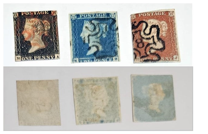 QV penny black with blue and red