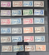 Collection of vintage stamps from various countries on a display slide.