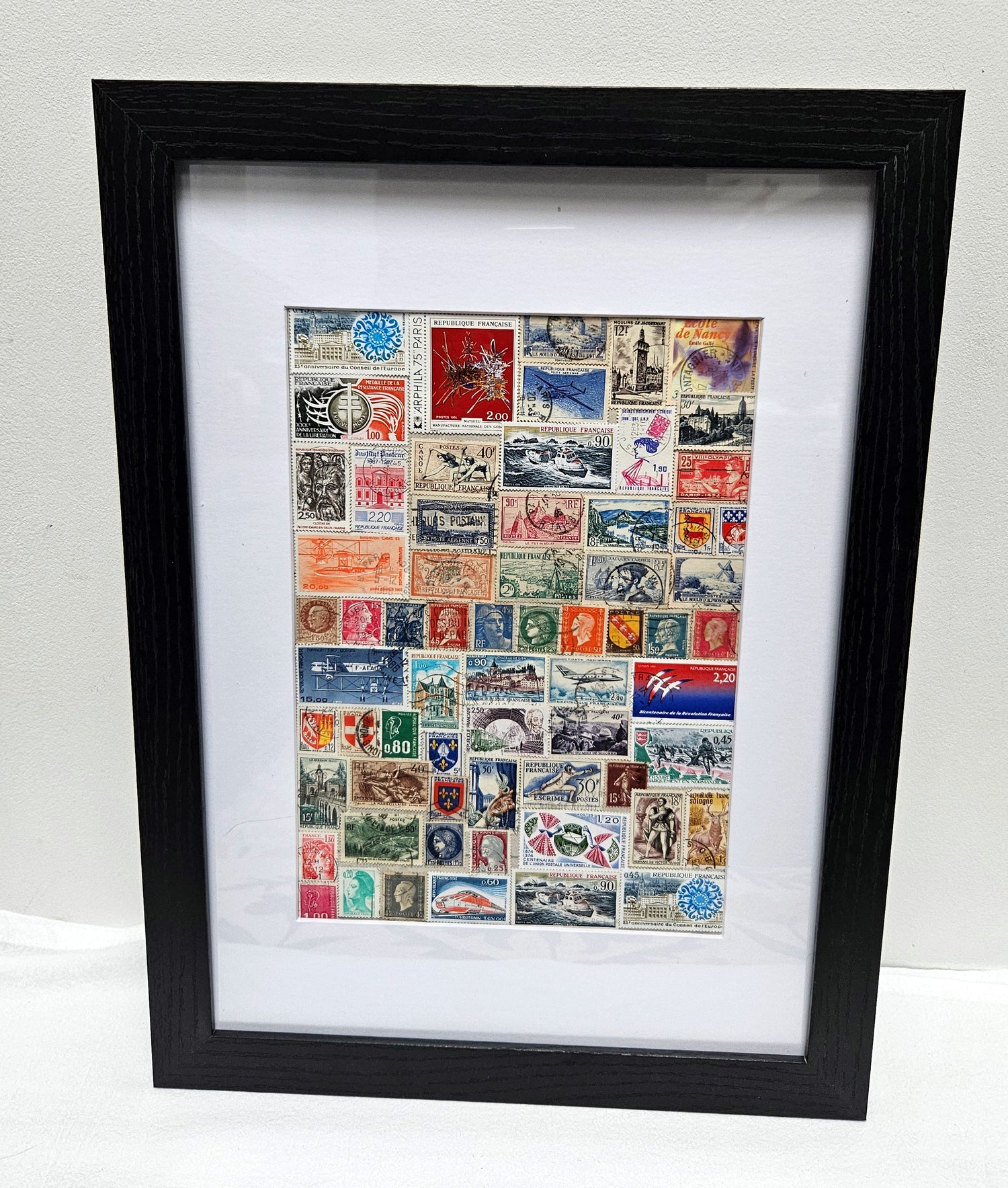 France Themed Vintage Stamp Collection in photo frame