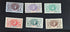 A set of eight vintage stamps from French Senegal with various designs and denominations displayed against a black background.