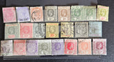 A collection of vintage postage stamps from Mauritius displayed in a row, featuring various designs and denominations.