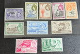 A set of vintage Tristan da Cunha stamps from the British Commonwealth, featuring images of wildlife and landscapes.