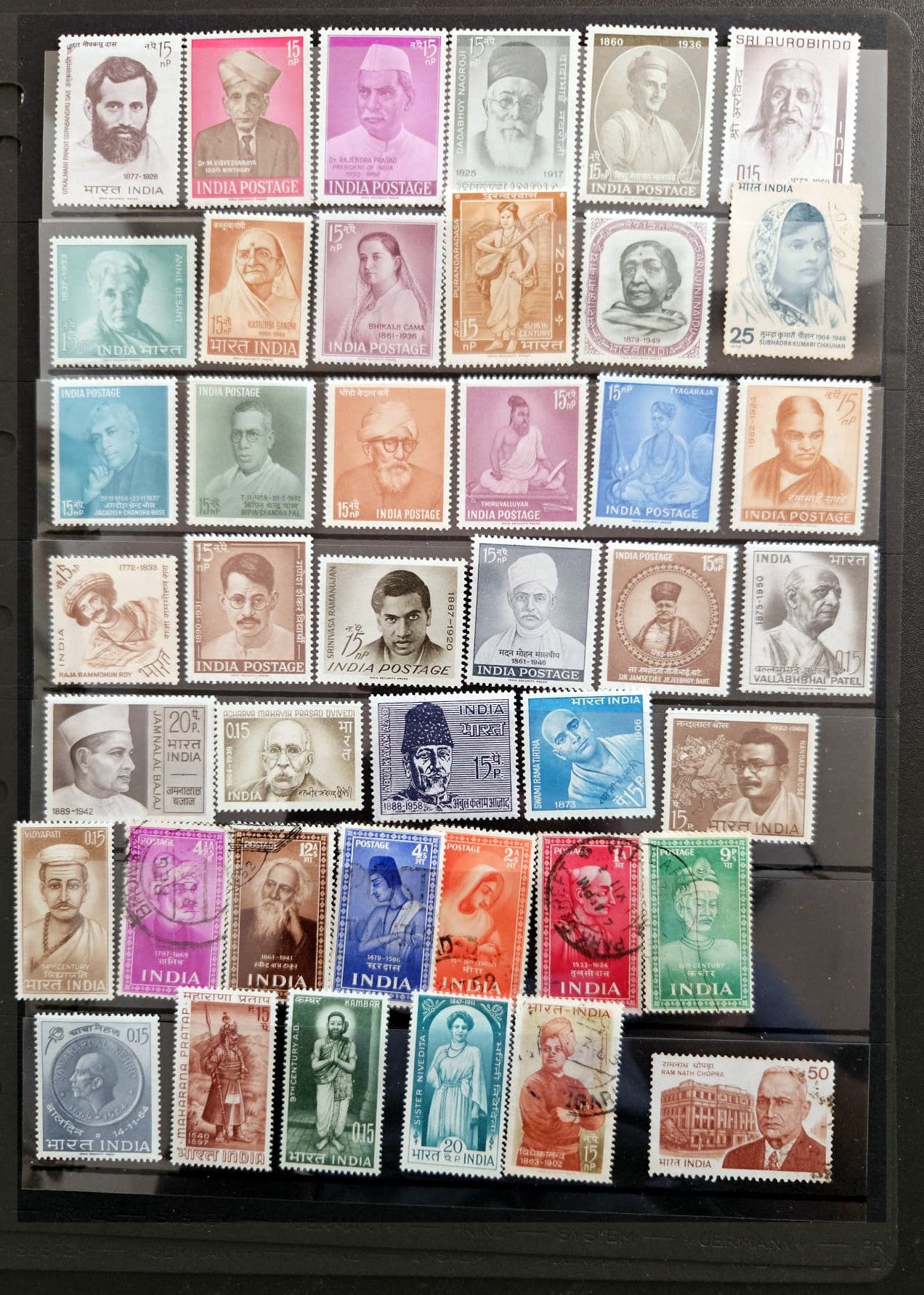 Genuine vintage postage stamps of famous people of India.