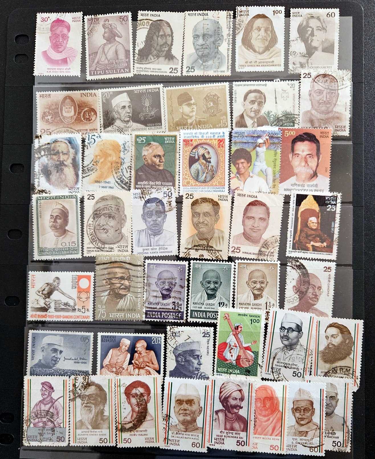 Genuine vintage postage stamps of famous people of India.