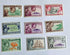 A collection of vintage Pitcairn Islands stamps from the British Commonwealth, featuring various designs including portraits and iconic imagery.