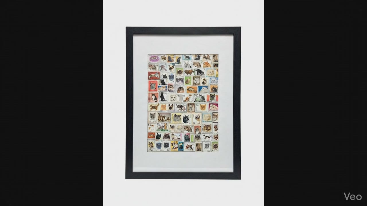 The Feline Collection: Framed Original Vintage cat Stamp Art