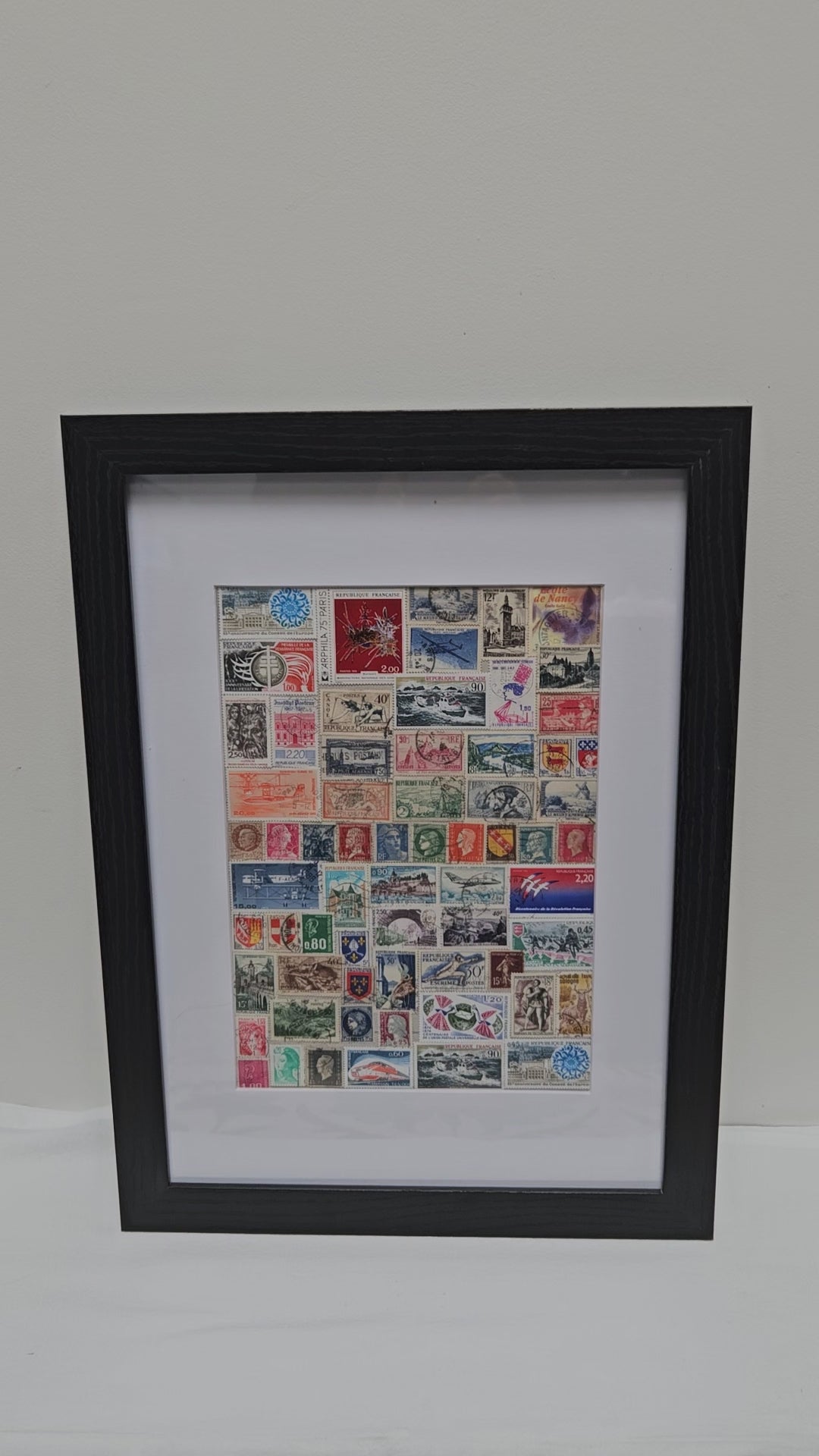 France Themed Vintage Stamp Collection in photo frame