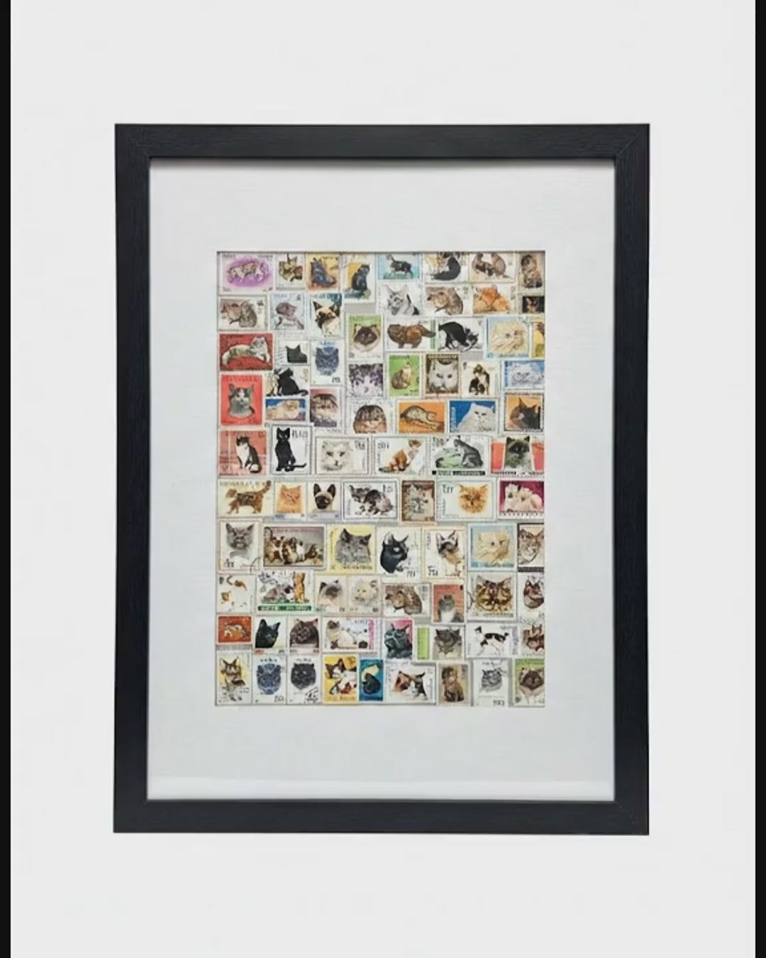 The Feline Collection: Framed Original Vintage cat Stamp Art
