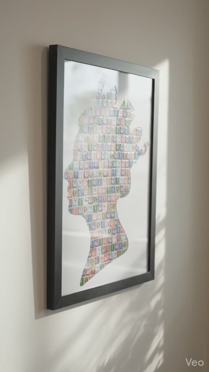 Vintage wildings stamps Queen collage art frame