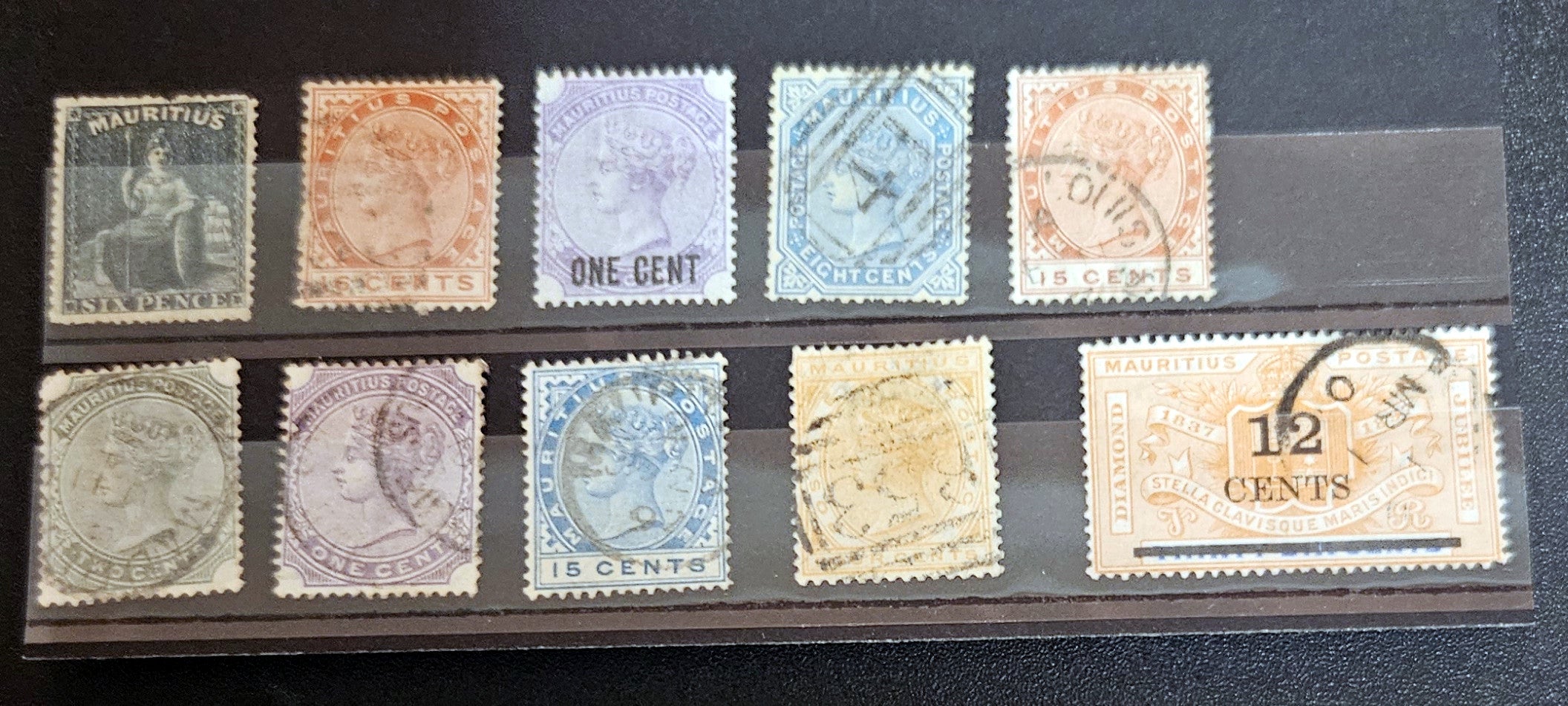 Vintage postage stamps from British commonwealth Mauritius