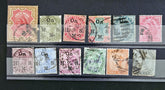 Collection of vintage stamps with different designs and colors on a black background