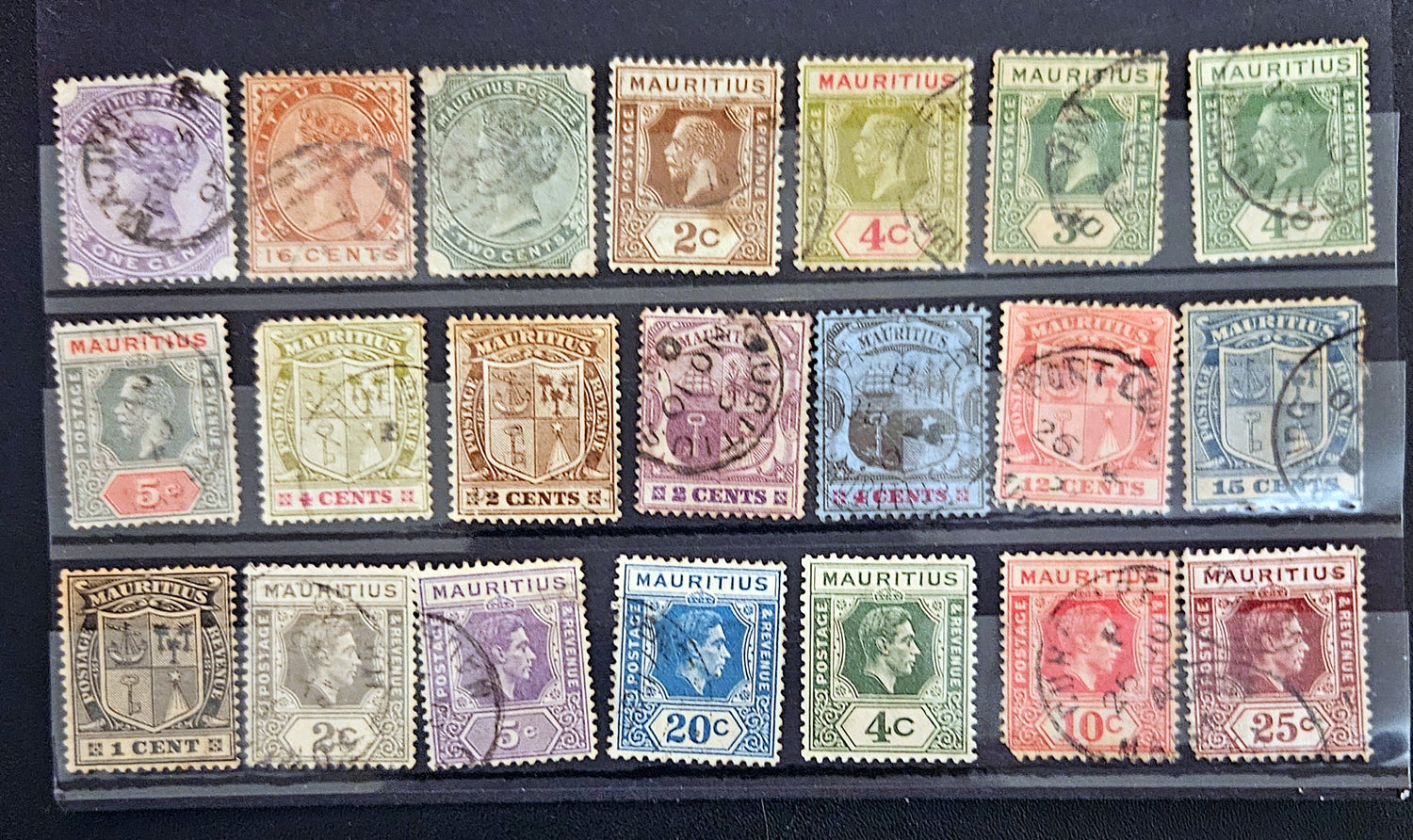 Vintage postage stamps from British commonwealth Mauritius