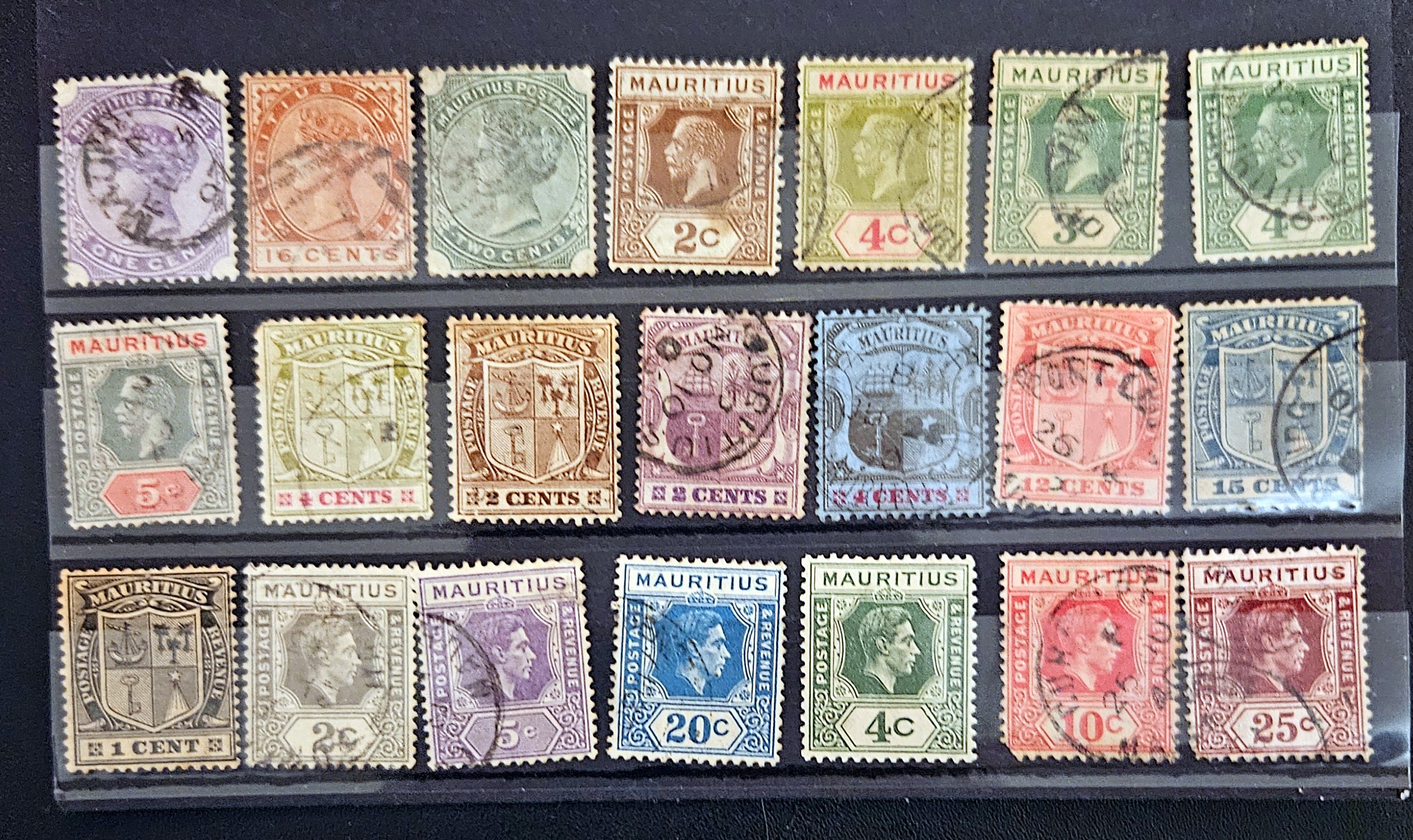Vintage postage stamps from British commonwealth Mauritius